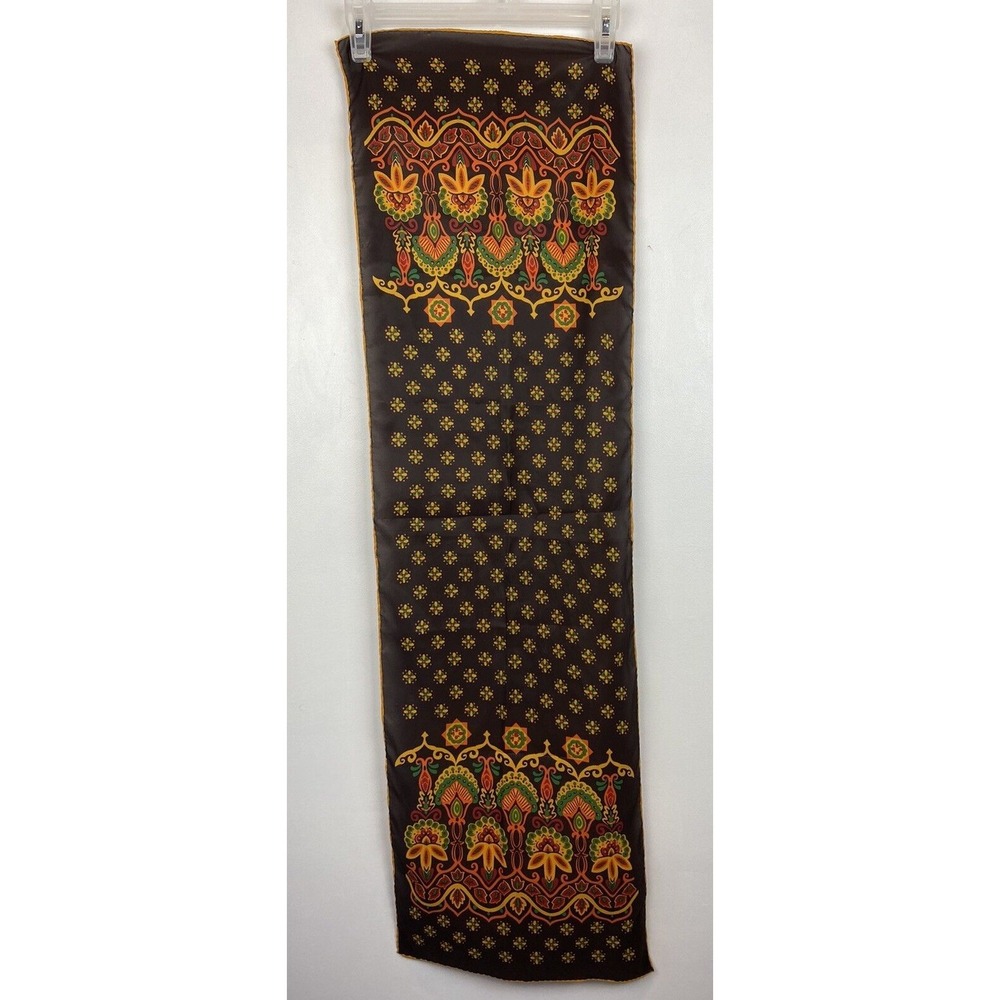Vintage Scarf Japanese Rectangle Brown Orange Yellow Polyester Mod MCM